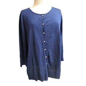 CHAPS Cardigan Sweater Women 2X Blue 3/4 Sleeve Button Up Minimalist Preppy